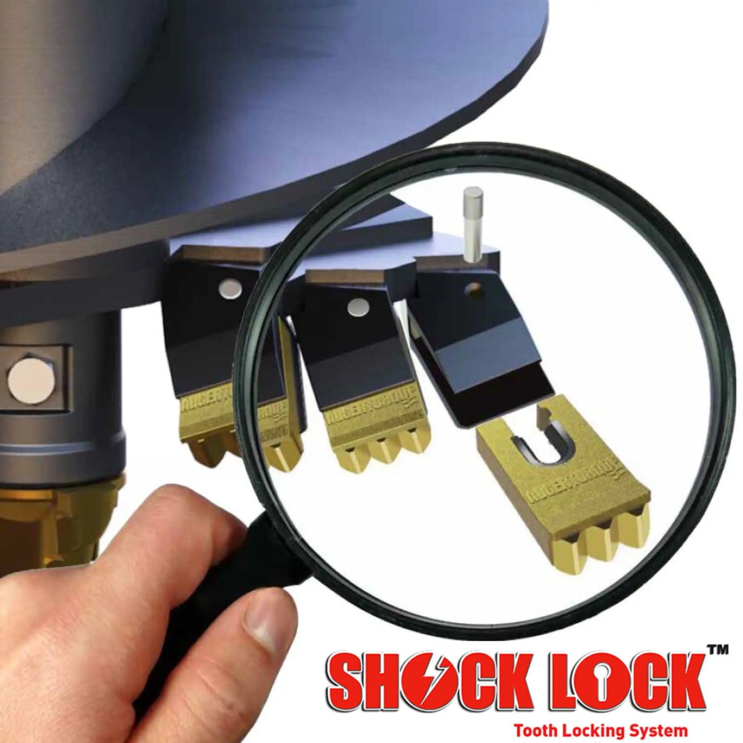 Auger Torque's patented shock lock tooth locking system for augers.